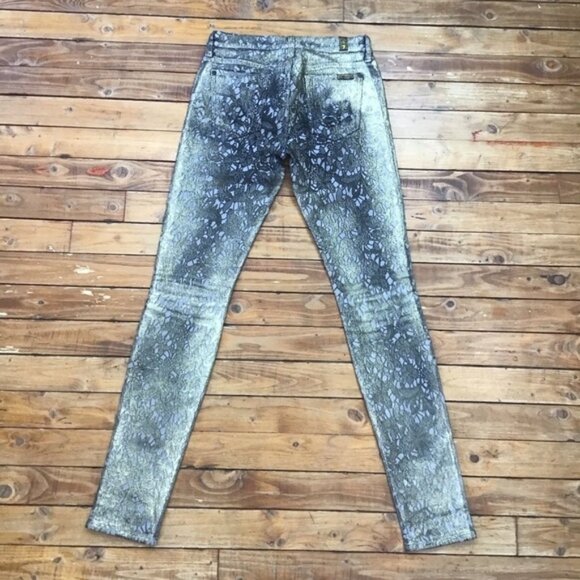 7 For All Mankind gold black jeans embroidered medium rise waist skinny size 26 - Picture 4 of 10